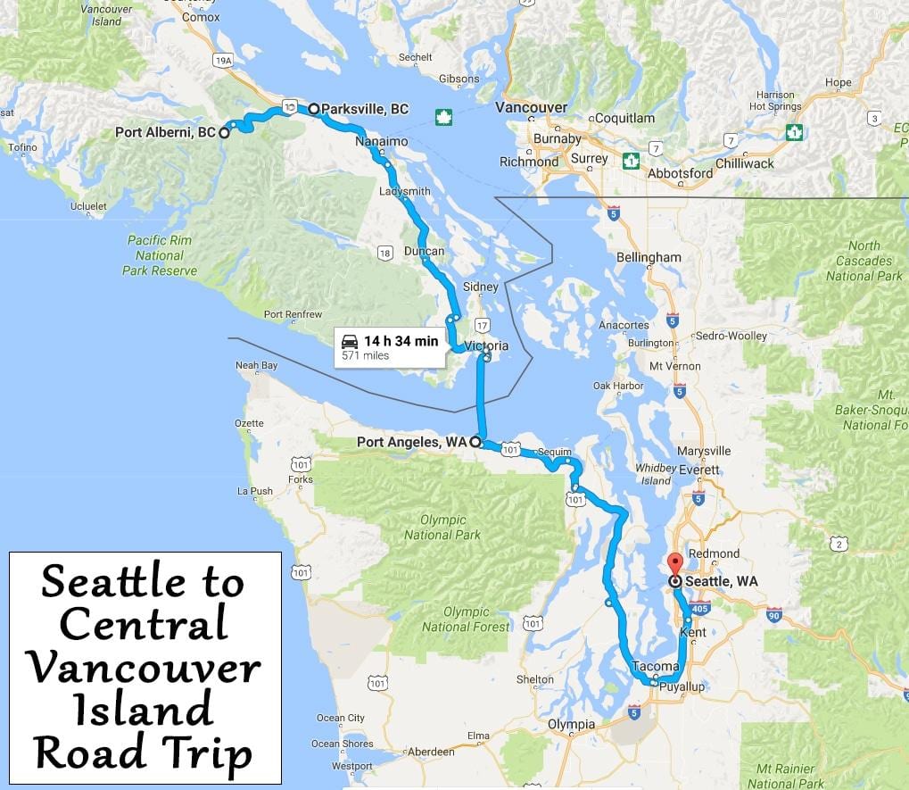 vancouver island map sõidu vahemaad